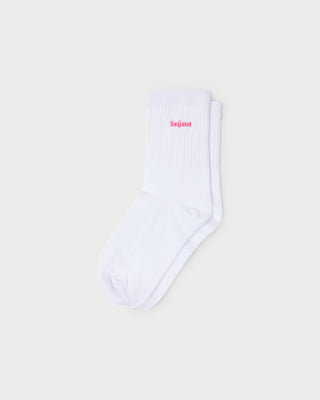 White Socks with Pink Logo