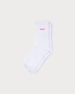 White Socks with Pink Logo