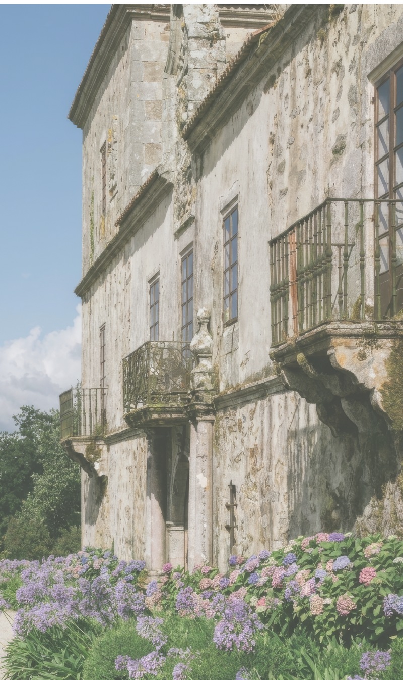 Pazo de San Tirso otoczone hortensjami — Lejan Tour A Coruña