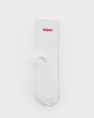 Calcetin barefoot Lejan blanco con logo rosa, de lado