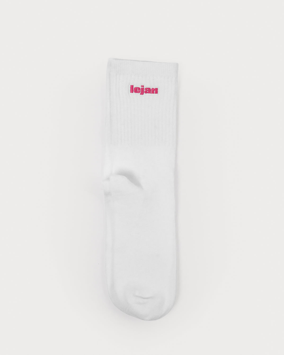 Calcetin barefoot Lejan blanco con logo rosa, de lado